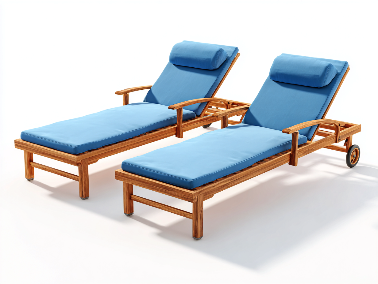 Sonnenliegen-Holz-Textil-200x70x38 cm-Natur-Blau-Moderner Gartenstil-Bamboomyhut