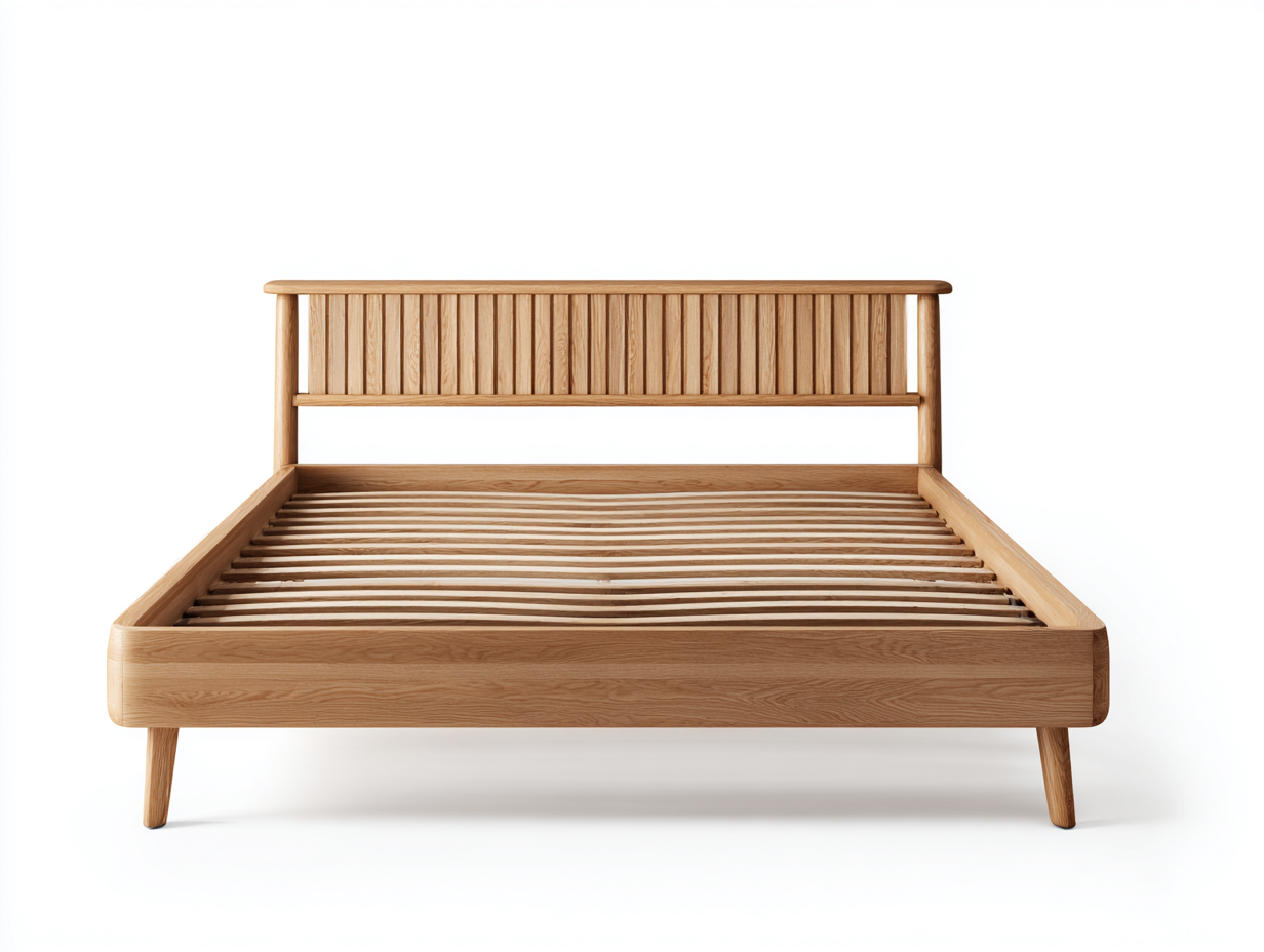 Doppelbett-Eichenholz-Holz-212x192x102 cm-Naturholz-Skandinavischer Stil-Bamboomyhut