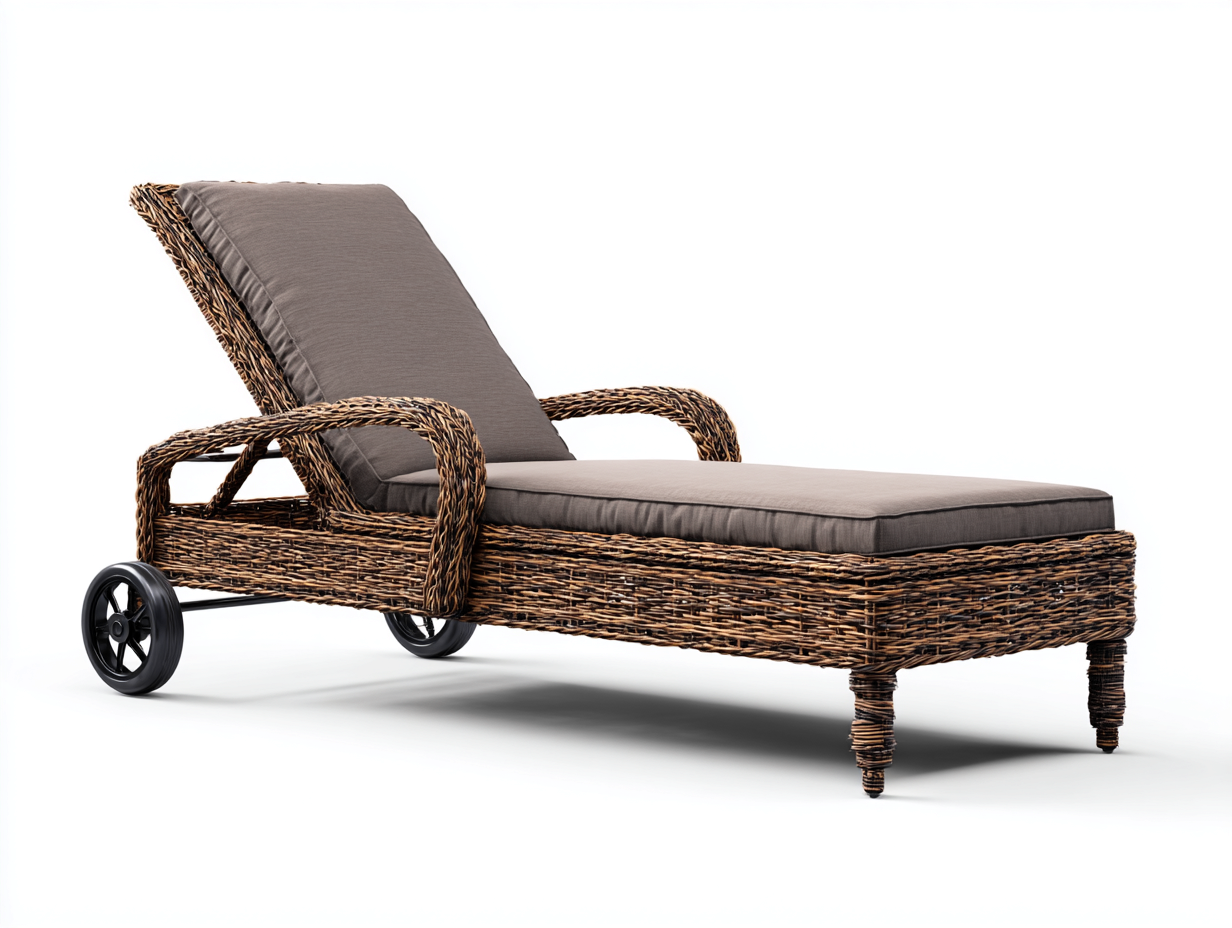 Sonnenliege-Rattan-Textil-196x70x41 cm-Natur-Beige-Vintage Gartenstil-Bamboomyhut