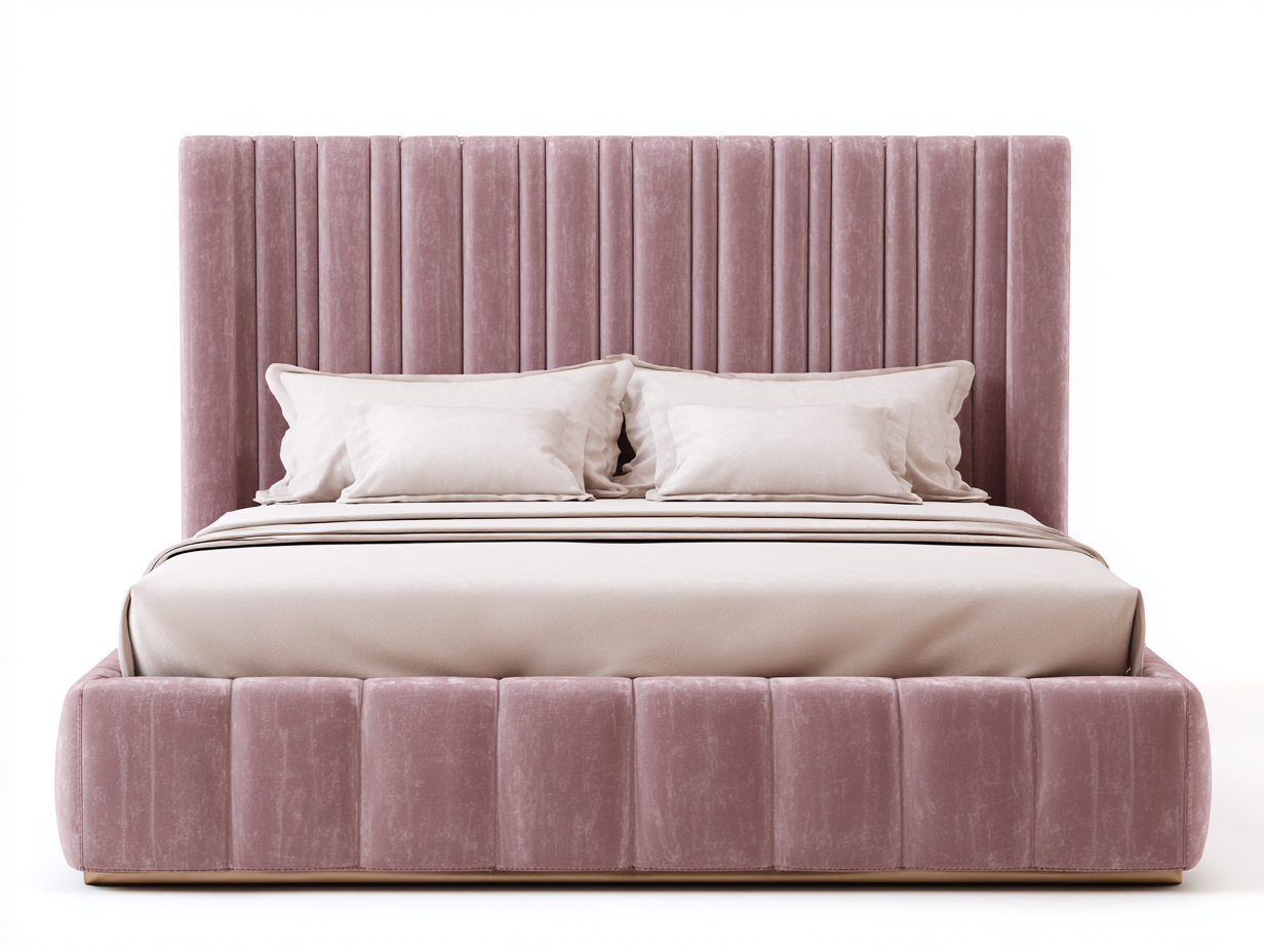 Doppelbett-Samt-Holz-215x195x120 cm-Rosa-Moderner Art-Déco-Stil-Bamboomyhut