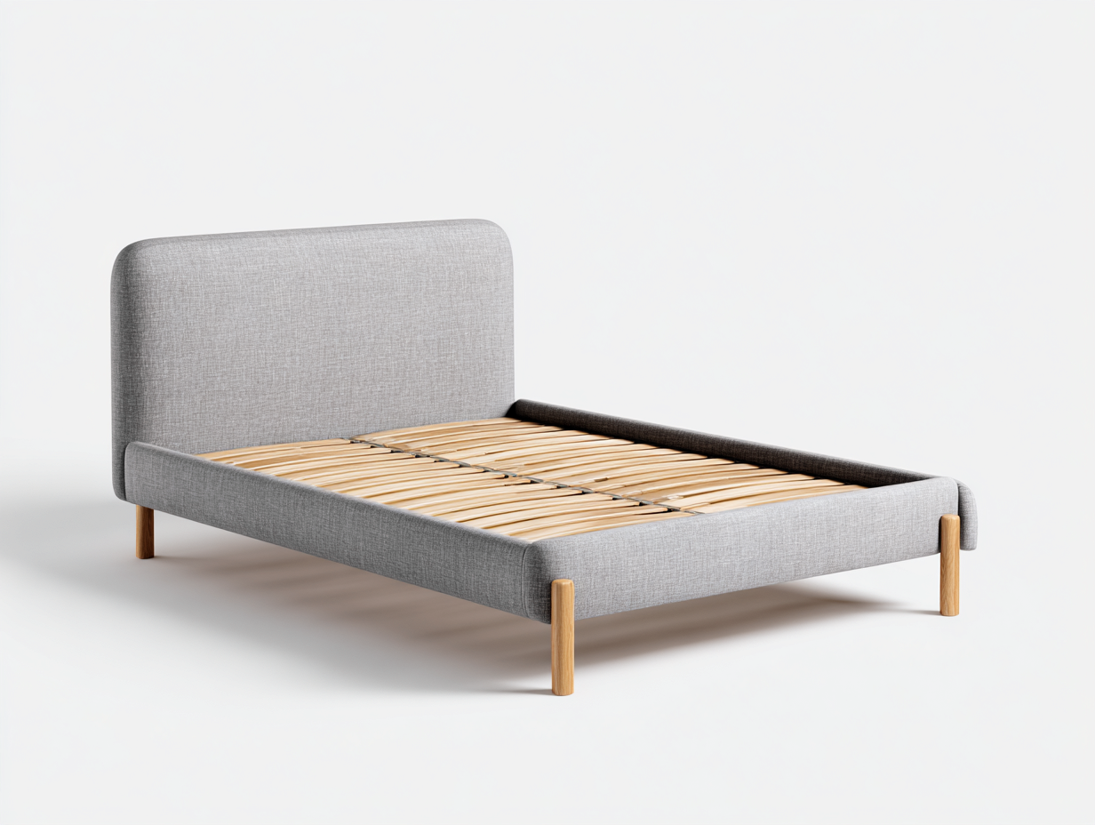 Doppelbett-Holz-Stoff-208x188x104 cm-Grau-Naturholz-Moderner Minimalstil-Bamboomyhut