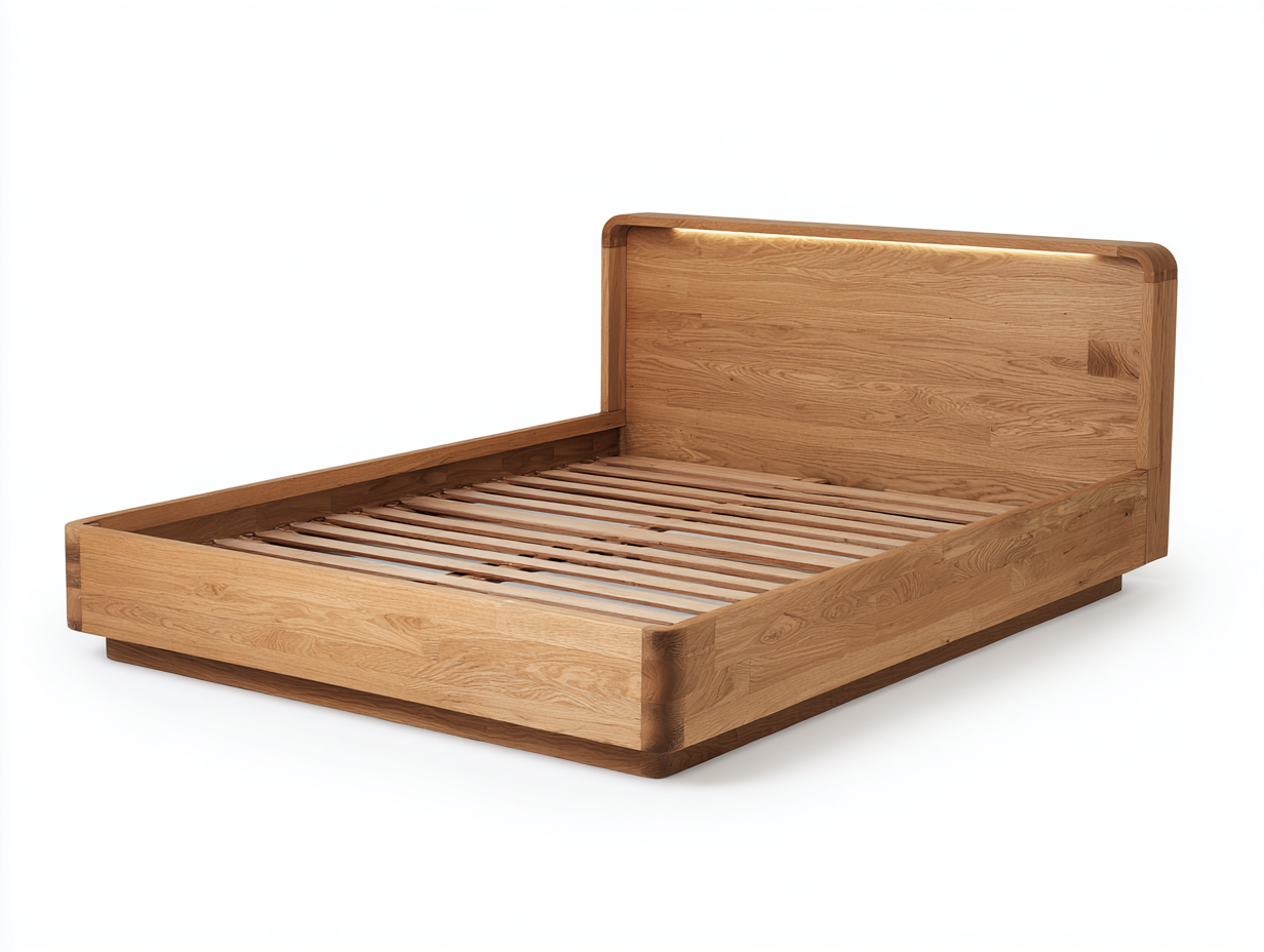 Doppelbett-Eichenholz-Holz-214x194x96 cm-Naturholz-Moderner Minimalstil-Bamboomyhut