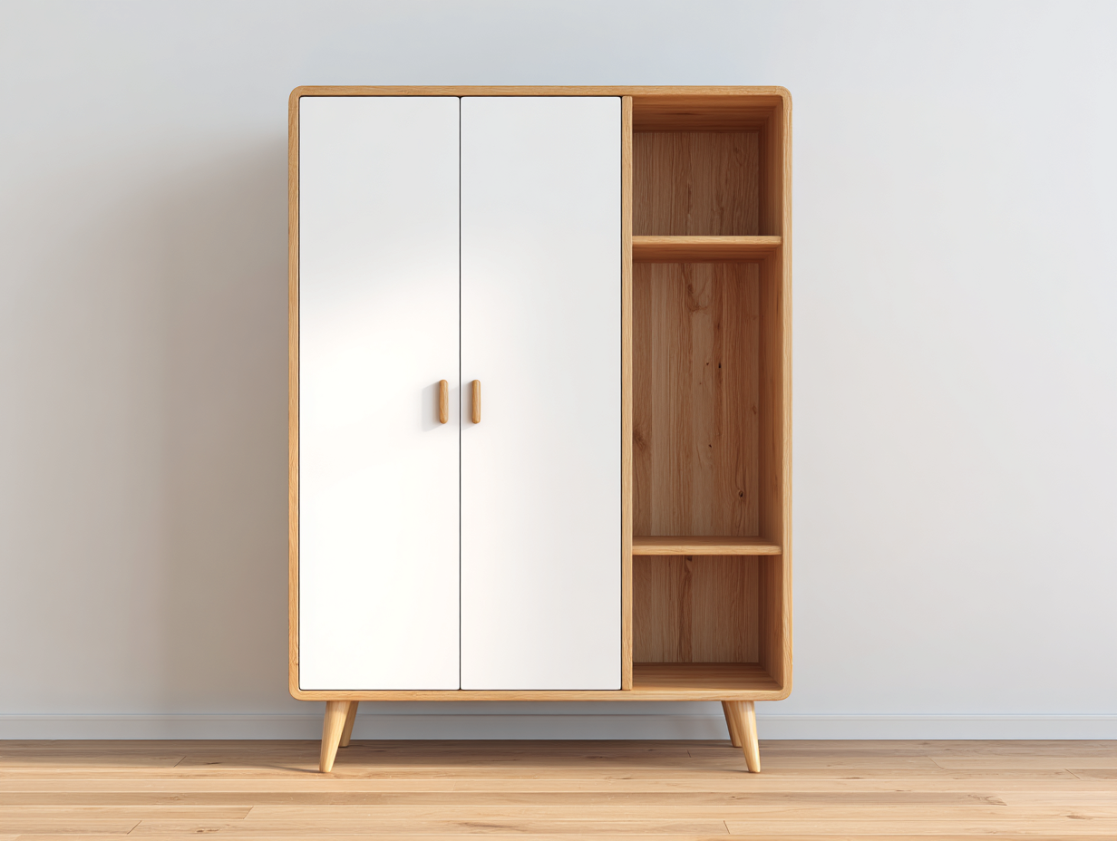 Kleiderschrank-Holz-142x60x198 cm-Natur-Weiß-Skandinavischer Stil-Bamboomyhut