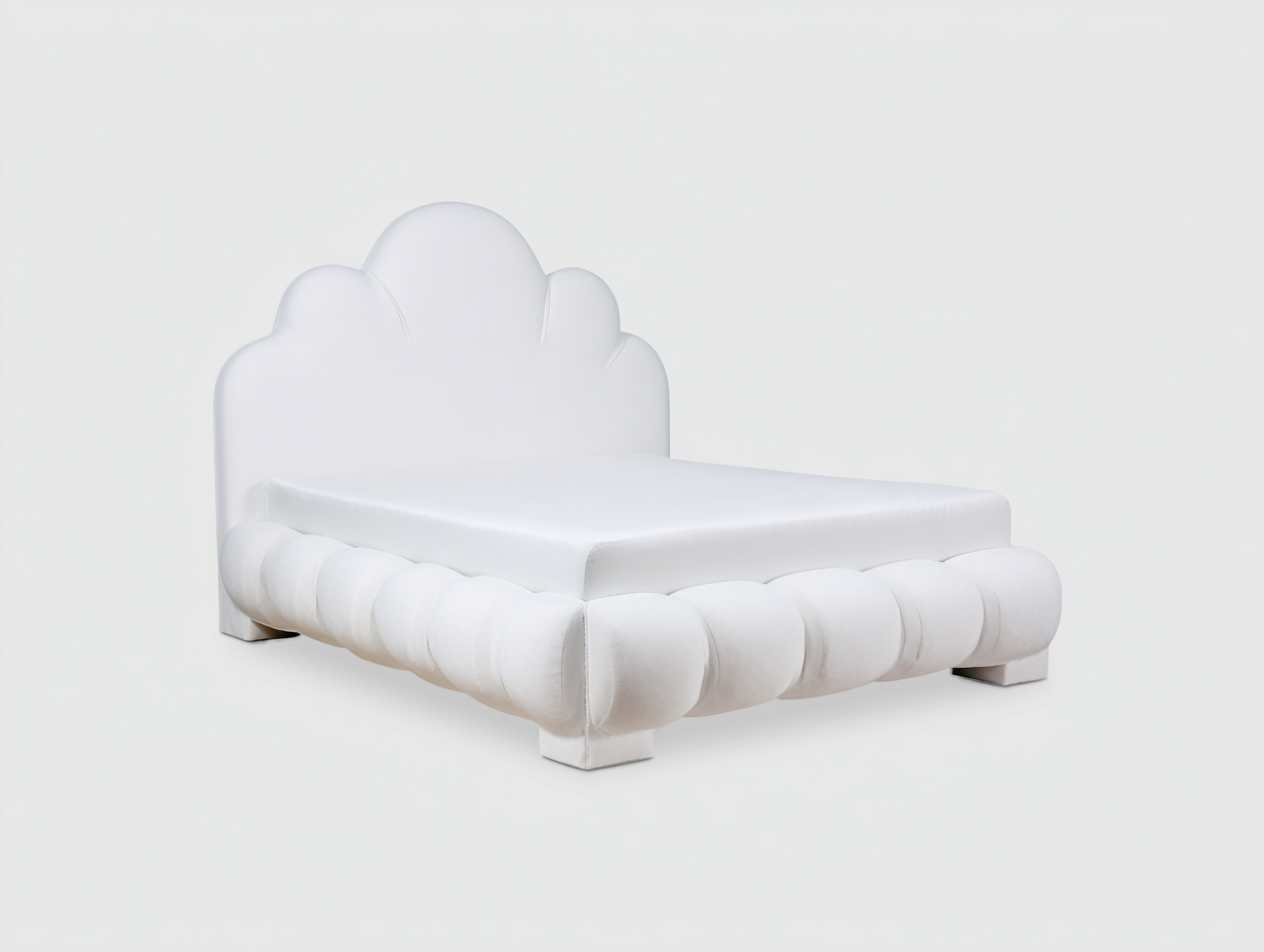 Doppelbett-Samt-Holz-218x198x120 cm-Weiß-Moderner Art-Déco-Stil-Bamboomyhut