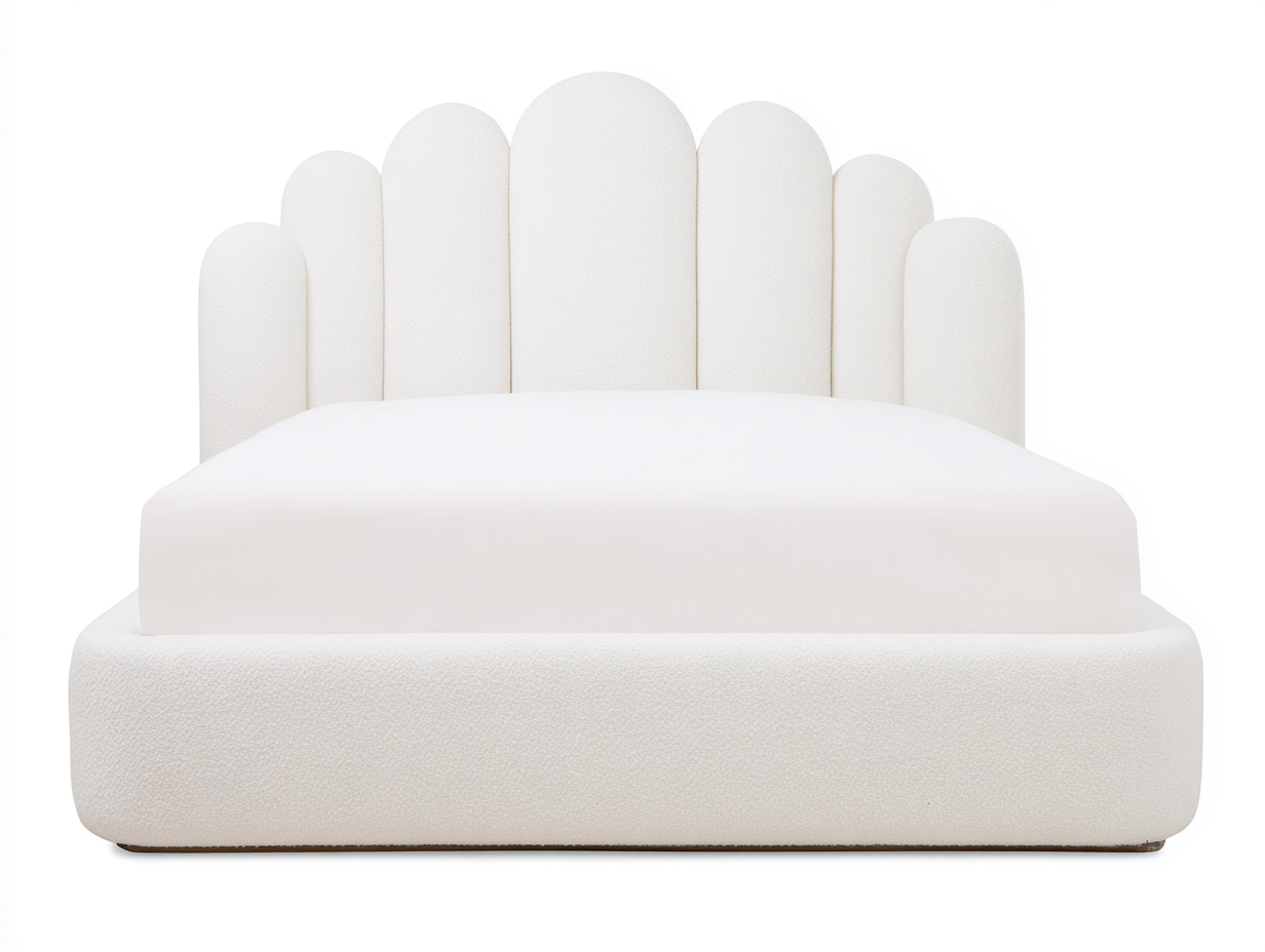 Doppelbett-Stoff-Holz-215x196x125 cm-Weiß-Moderner Art-Déco-Stil-Bamboomyhut