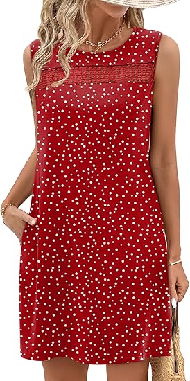 Summer Dresses for Women 2026 Beach Vacation Spring Fashion Clothing Lace Mini Tank Dress with Pockets