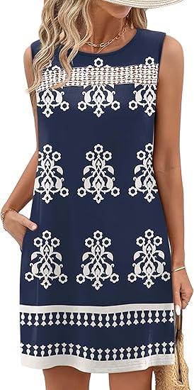 Summer Dresses for Women 2026 Beach Vacation Spring Fashion Clothing Lace Mini Tank Dress with Pockets