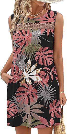 Summer Dresses for Women 2026 Beach Vacation Spring Fashion Clothing Lace Mini Tank Dress with Pockets