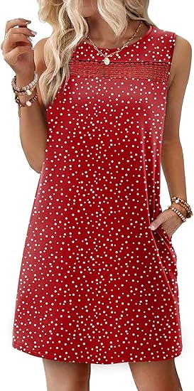 Summer Dresses for Women 2026 Beach Vacation Spring Fashion Clothing Lace Mini Tank Dress with Pockets