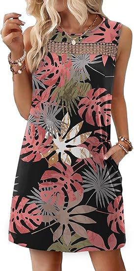 Summer Dresses for Women 2026 Beach Vacation Spring Fashion Clothing Lace Mini Tank Dress with Pockets