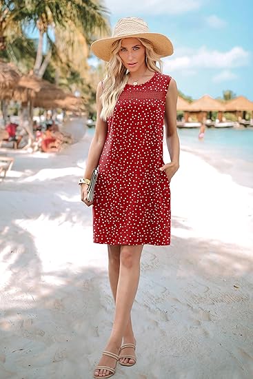 Summer Dresses for Women 2026 Beach Vacation Spring Fashion Clothing Lace Mini Tank Dress with Pockets