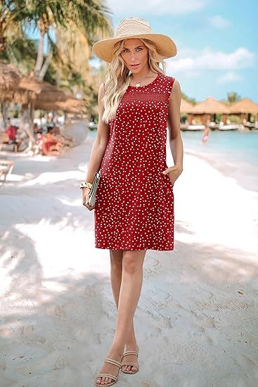 Summer Dresses for Women 2026 Beach Vacation Spring Fashion Clothing Lace Mini Tank Dress with Pockets
