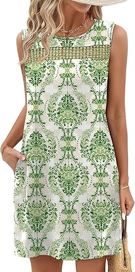 Summer Dresses for Women 2026 Beach Vacation Spring Fashion Clothing Lace Mini Tank Dress with Pockets