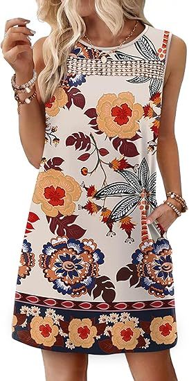 Summer Dresses for Women 2026 Beach Vacation Spring Fashion Clothing Lace Mini Tank Dress with Pockets