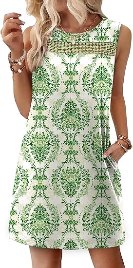 Summer Dresses for Women 2026 Beach Vacation Spring Fashion Clothing Lace Mini Tank Dress with Pockets