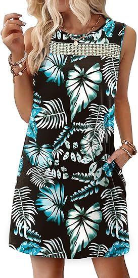 Summer Dresses for Women 2026 Beach Vacation Spring Fashion Clothing Lace Mini Tank Dress with Pockets