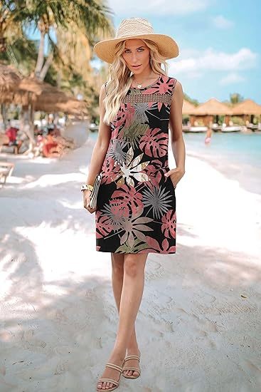 Summer Dresses for Women 2026 Beach Vacation Spring Fashion Clothing Lace Mini Tank Dress with Pockets