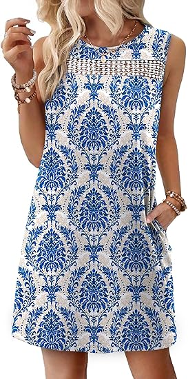 Summer Dresses for Women 2026 Beach Vacation Spring Fashion Clothing Lace Mini Tank Dress with Pockets