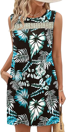 Summer Dresses for Women 2026 Beach Vacation Spring Fashion Clothing Lace Mini Tank Dress with Pockets