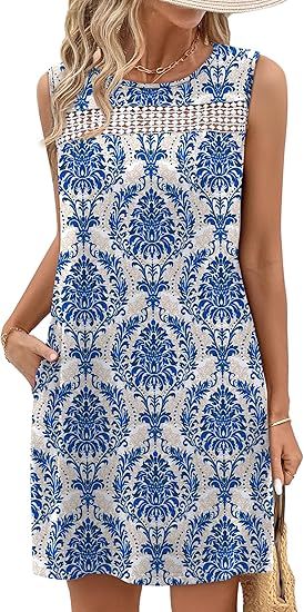 Summer Dresses for Women 2026 Beach Vacation Spring Fashion Clothing Lace Mini Tank Dress with Pockets