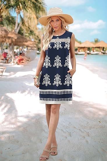 Summer Dresses for Women 2026 Beach Vacation Spring Fashion Clothing Lace Mini Tank Dress with Pockets