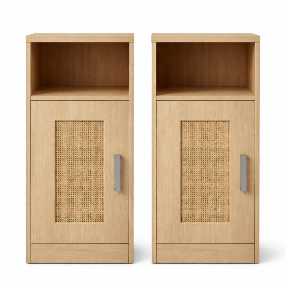 Table de Chevet en Rotin avec Compartiments pour Chambre et Salon