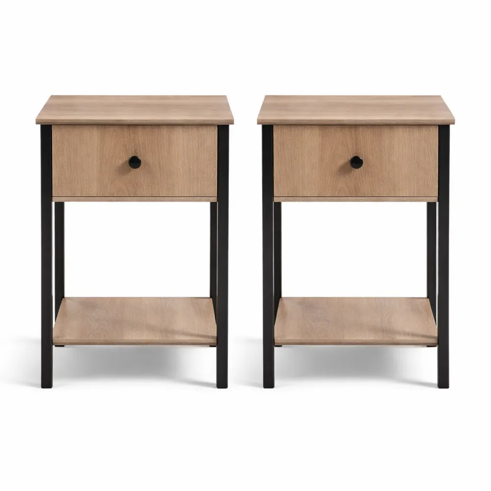 Ensemble de 2 tables d'appoint industrielles avec tiroir et étagère