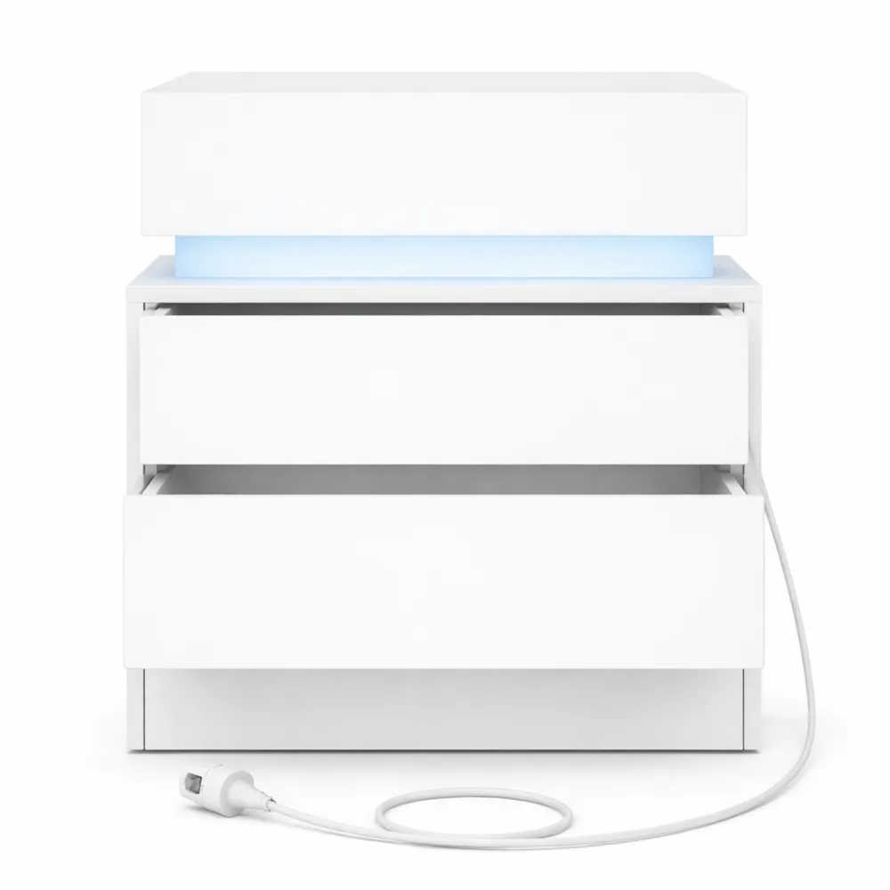 Table de Nuit Multifonction avec Éclairage LED et Ports USB