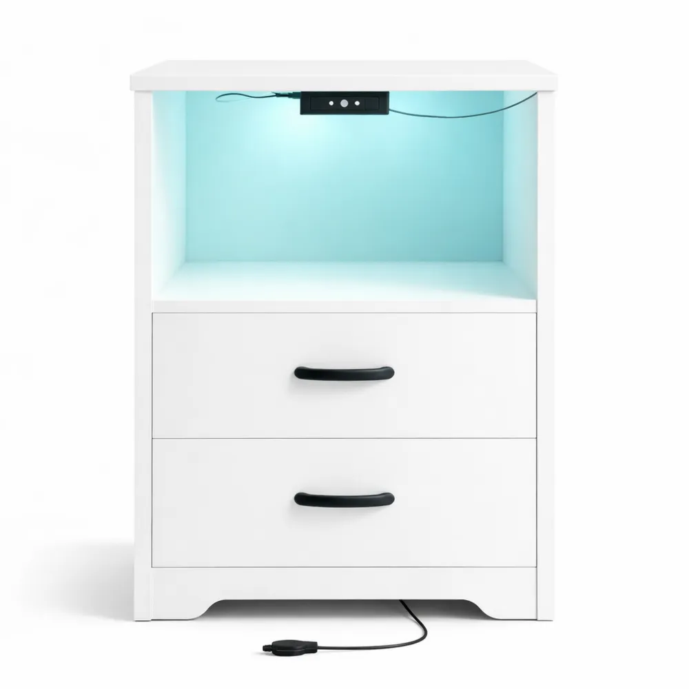 Table de nuit moderne avec éclairage LED et ports de charge USB