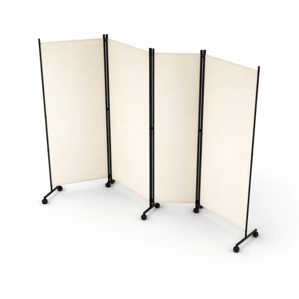 Paravent sur roulettes en tissu pliable avec pieds larges - 6 panneaux - Protection privée beige 334,5 x 172 cm