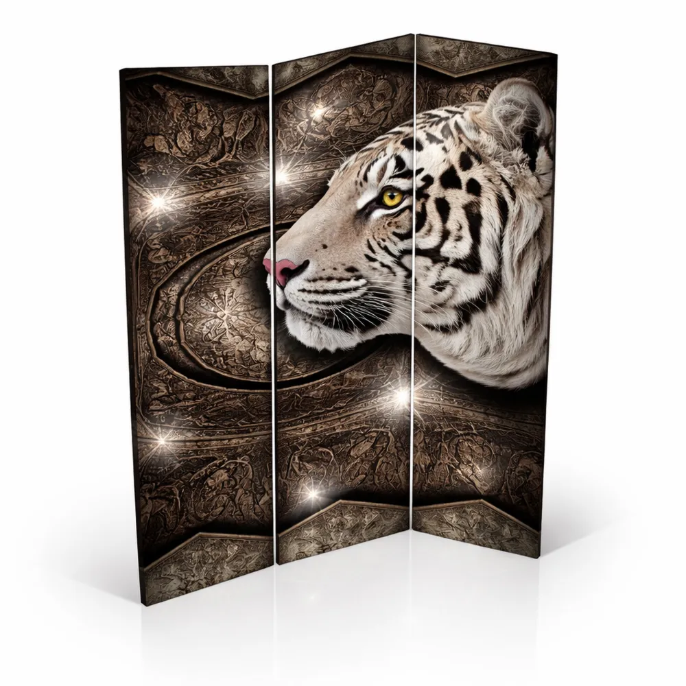 Paravent Intérieur Réversible Abstrait Gris 3 Panneaux