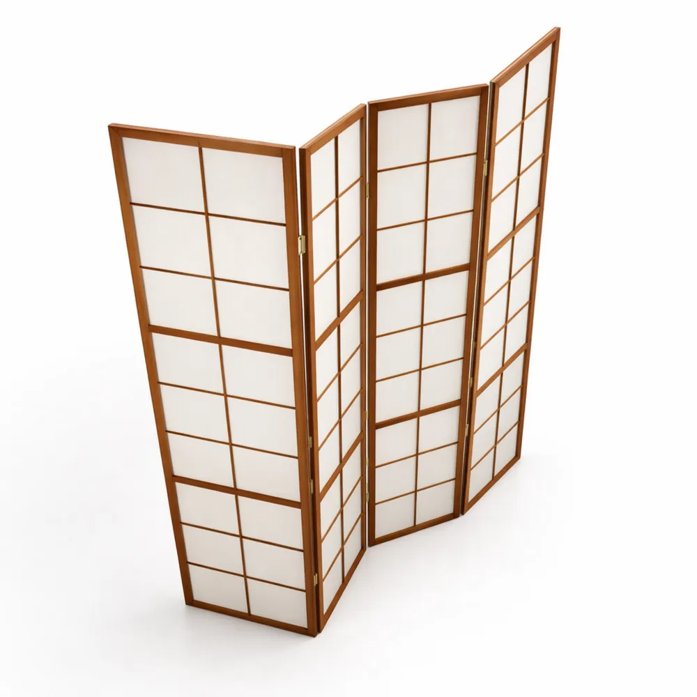 Écran Shoji en Bois Brun à 4 Panneaux