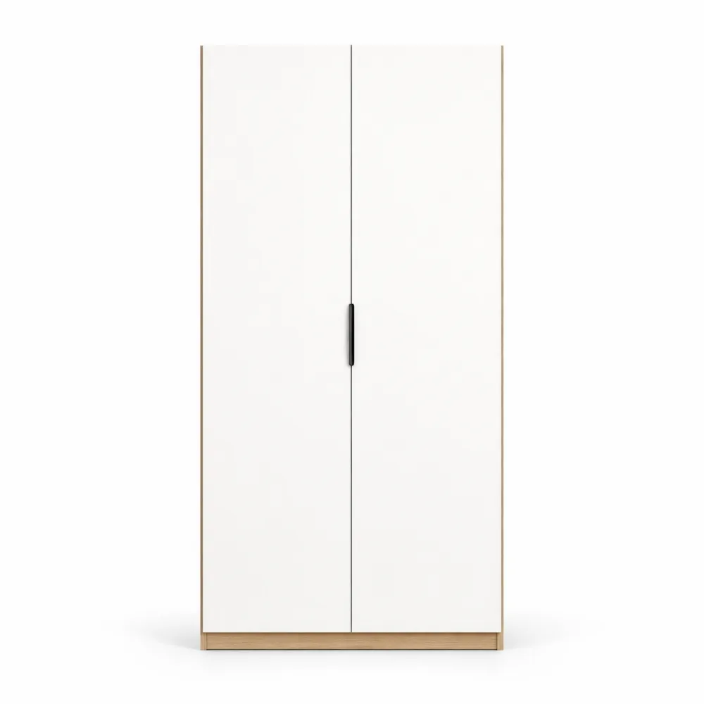 Armoire Moderne à 2 Portes et Penderie, Chêne Kronberg et Blanc Mat