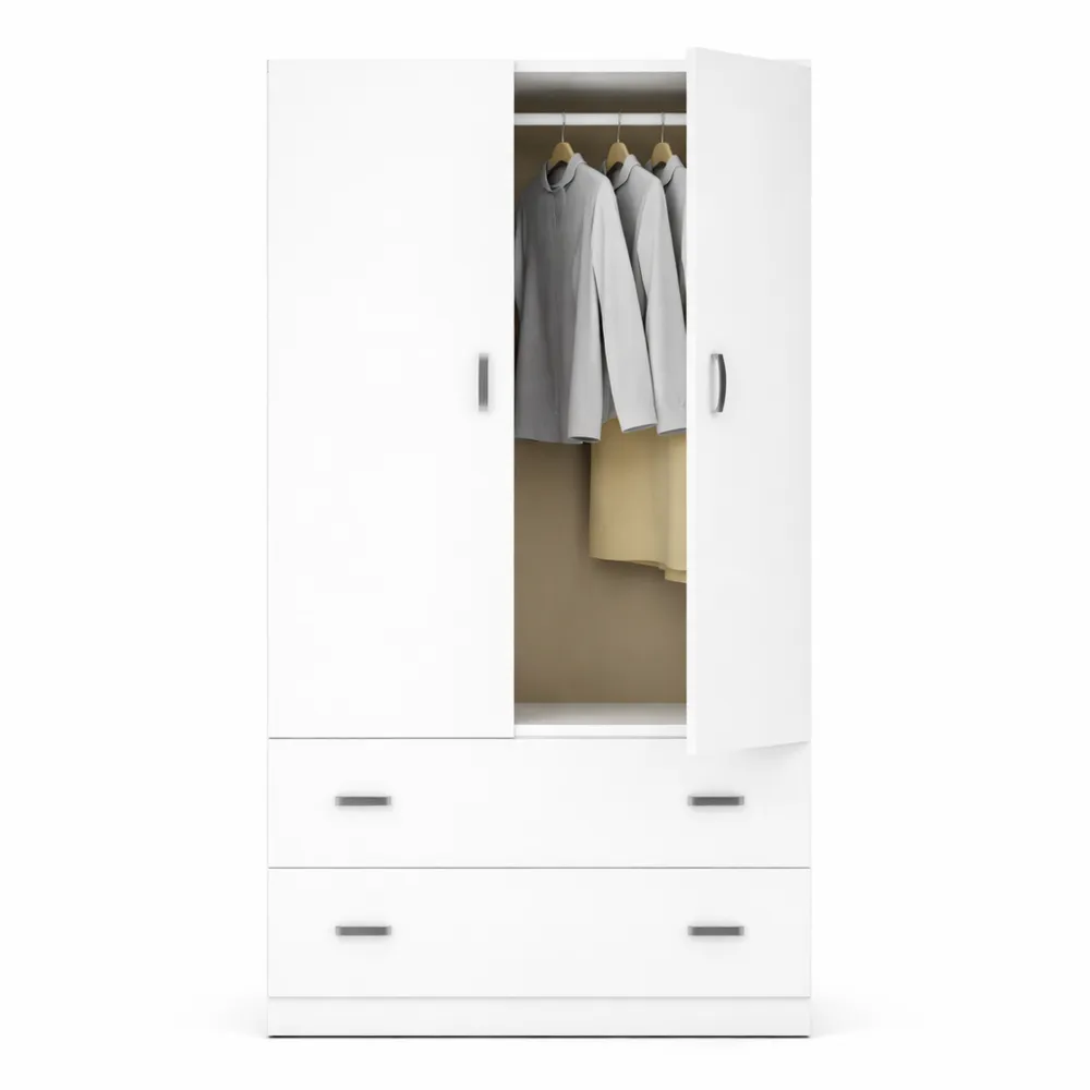 Armoire de Chambre 2 Portes avec Tiroirs, Blanc, 180x74x50 cm