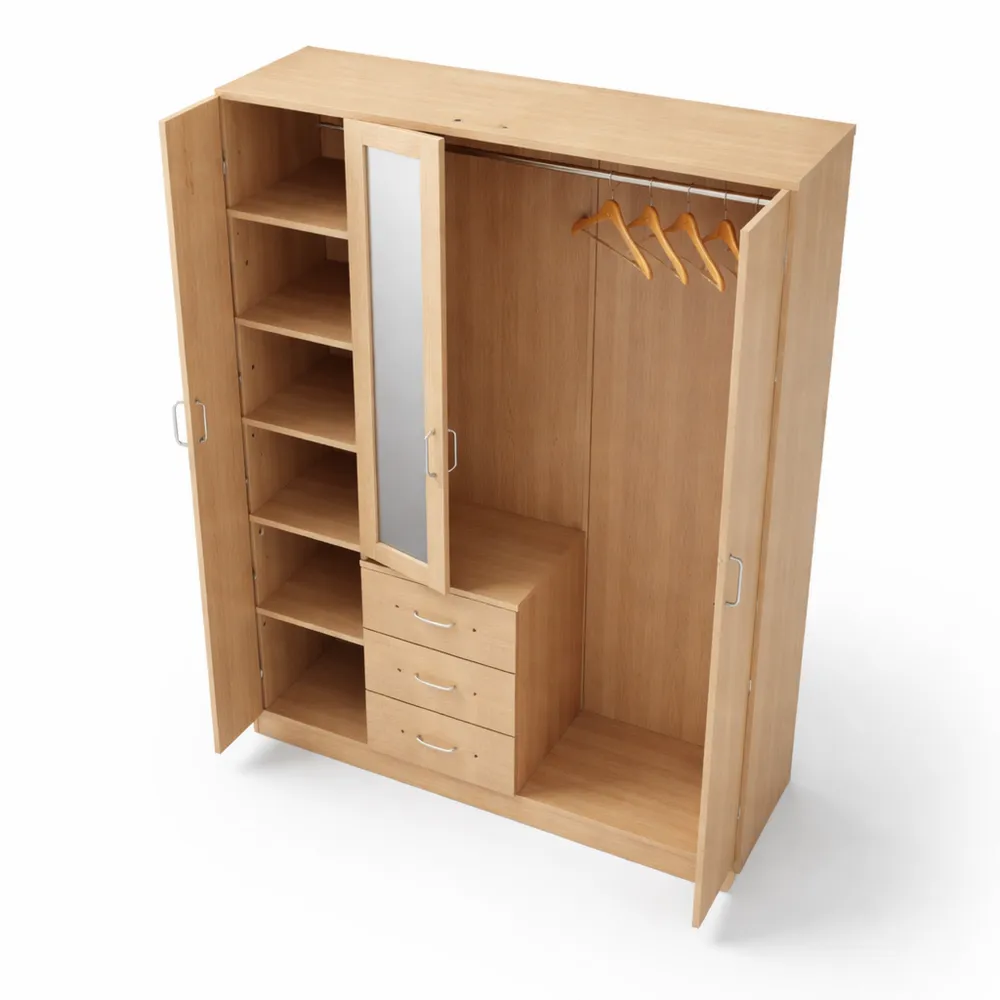 Garde-Robe Moderne avec Étagères, Tiroirs et Miroir