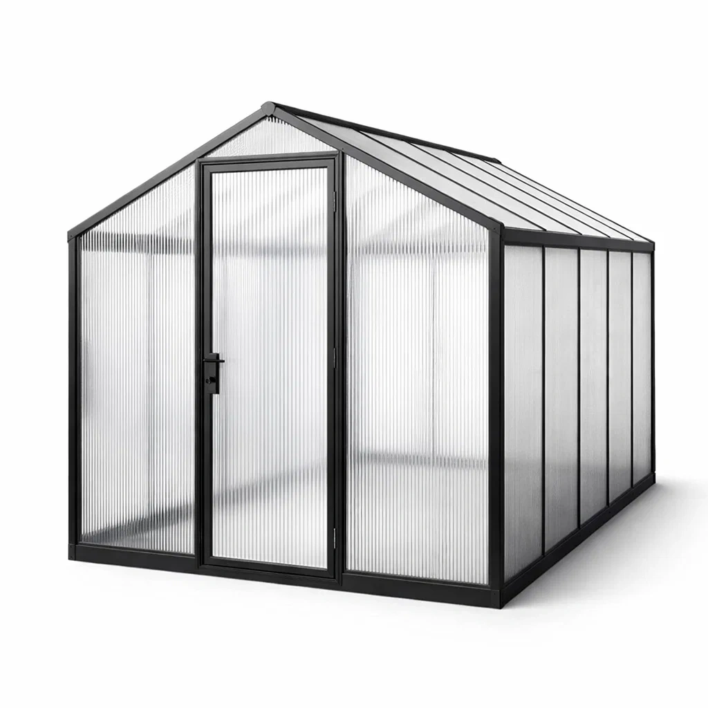 Gewächshaus aus Polycarbonatplatten mit Aluminiumrahmen Schwarz-dwelldecorum