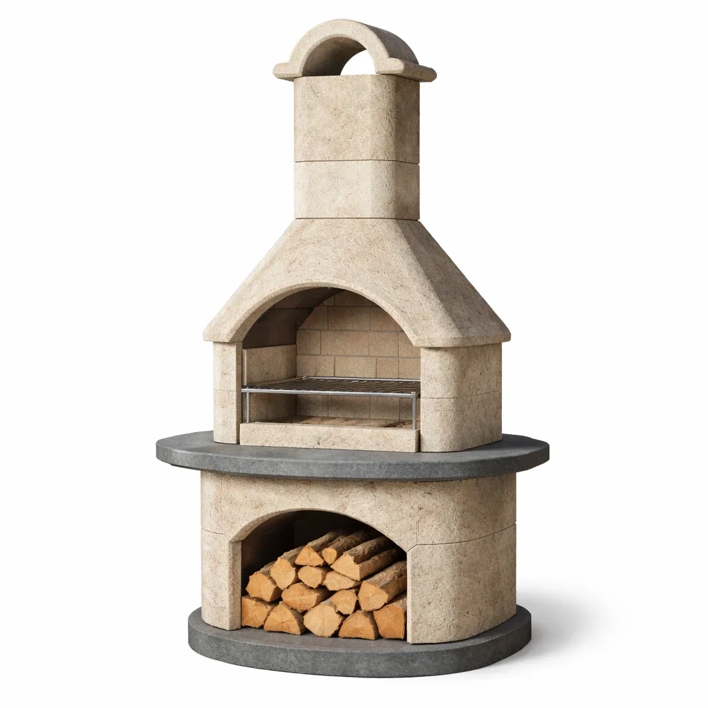 Grillkamin aus Naturstein mit Holzofen Beige-dwelldecorum