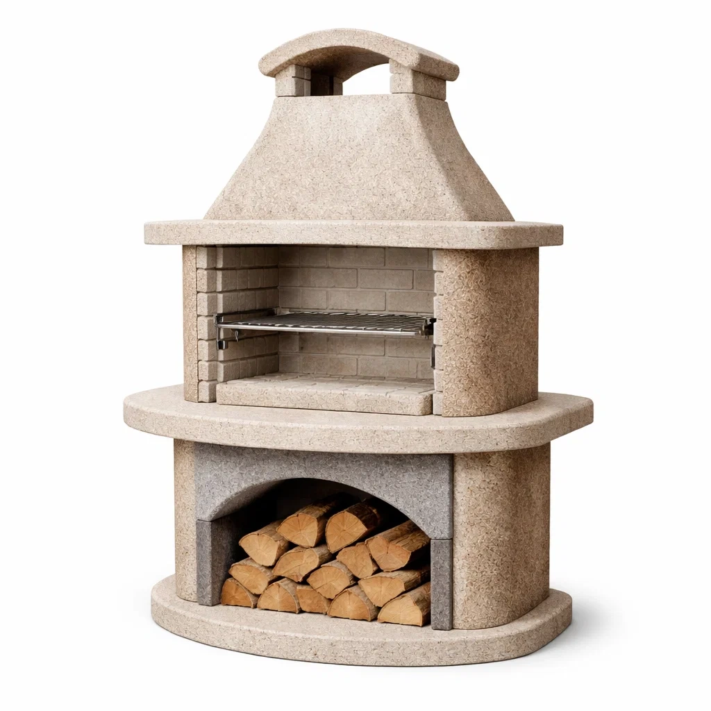 Grillkamin aus Stein mit Edelstahlgitter Sand-dwelldecorum