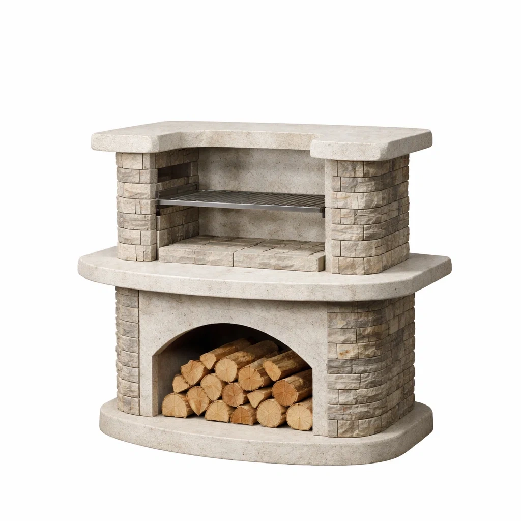 Grillkamin aus Naturstein mit Edelstahl Beige-dwelldecorum