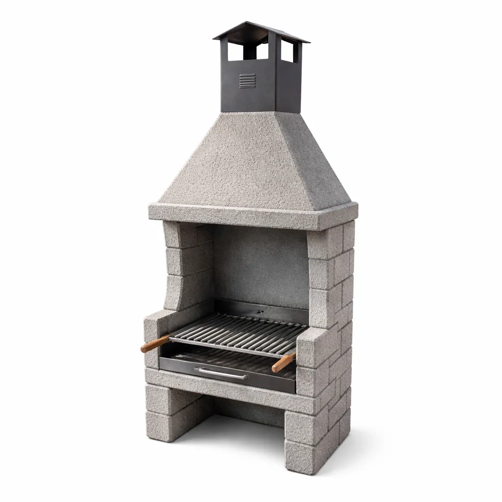 Grillkamin aus Beton mit Edelstahlgrillrost-dwelldecorum