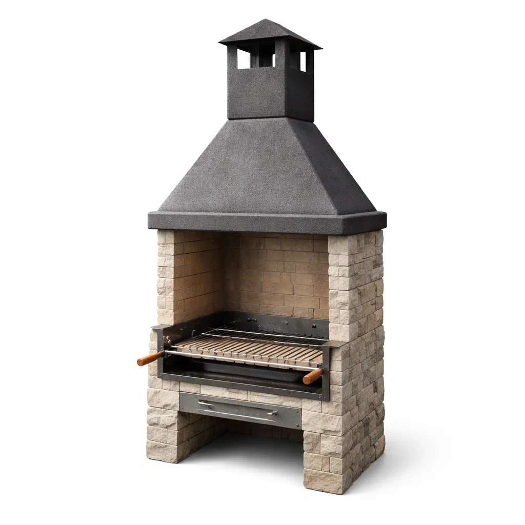 Grillkamin aus Sandstein mit Edelstahlgrillrost und Betondach-dwelldecorum