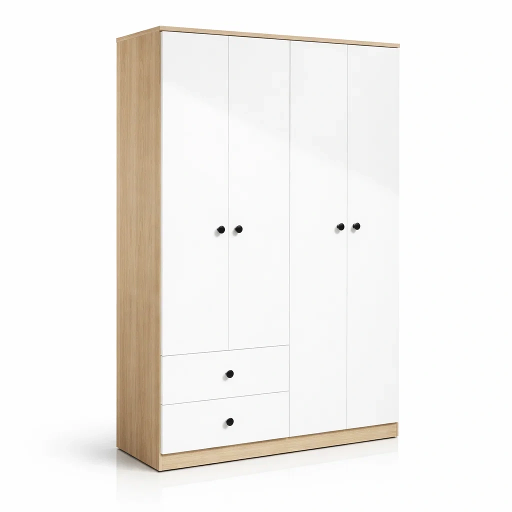 Holz Kleiderschrank Weiß Eiche mit drei Türen-dwelldecorum