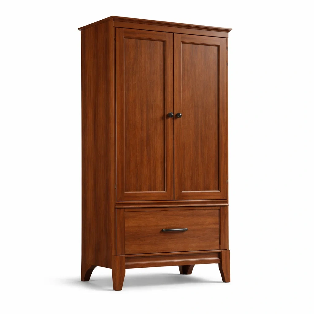 Kleiderschrank aus Holz Nussbaum mit zwei Türen und einer Schublade-dwelldecorum