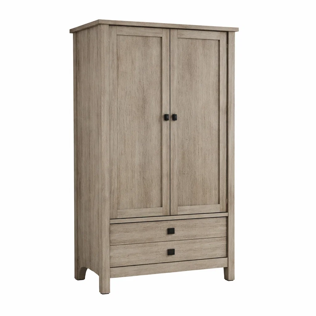 Kleiderschrank aus MDF mit Eiche Dekor zwei Türen und zwei Schubladen-dwelldecorum