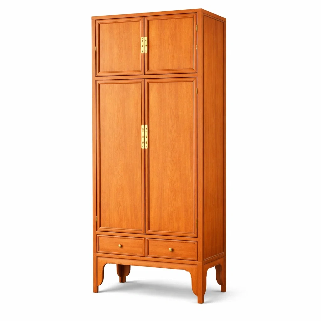 Kleiderschrank aus Holz mit Eichenfurnier Braun vier Türen zwei Schubladen-dwelldecorum