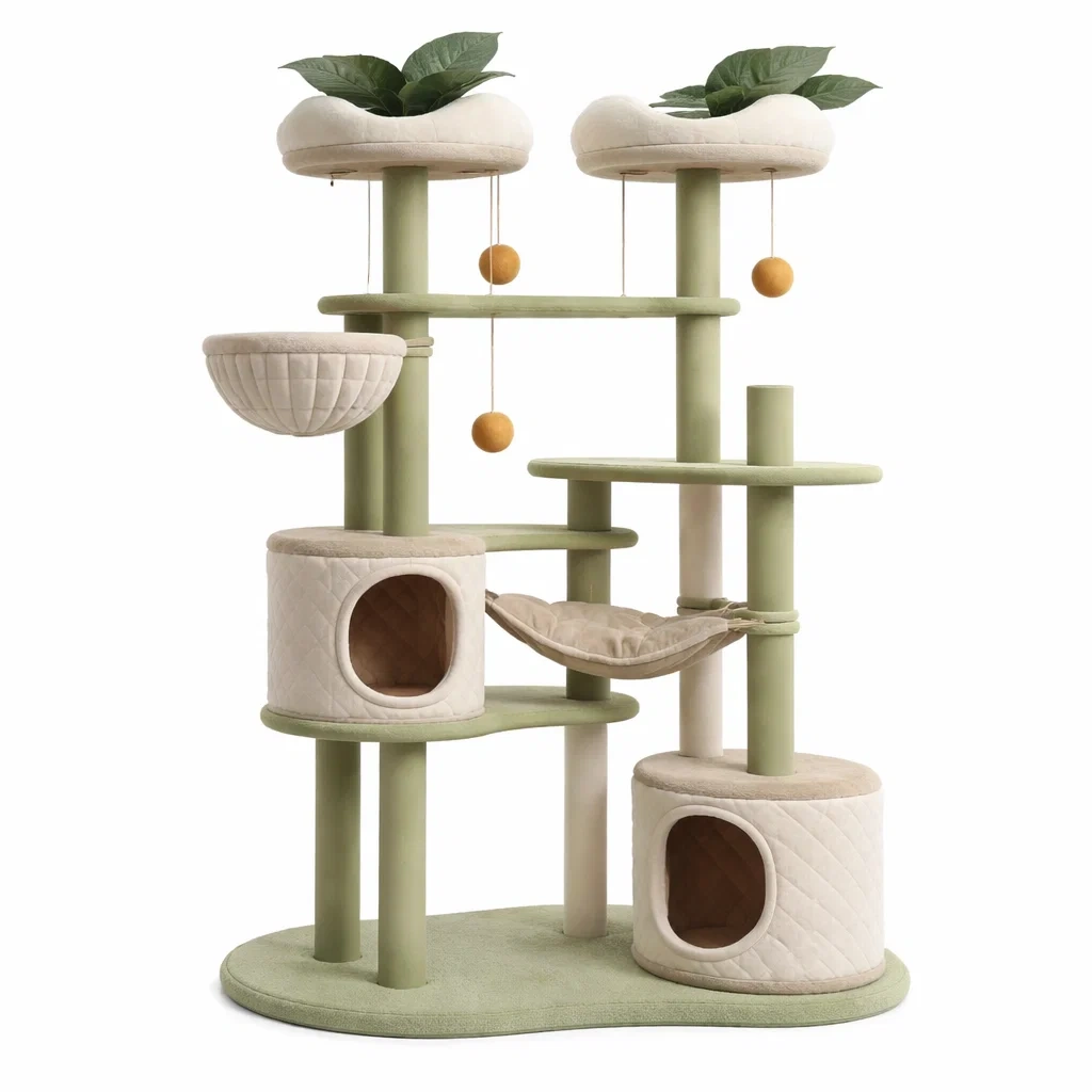 Kratzbaum aus Holz und Stoff Grün Beige-dwelldecorum