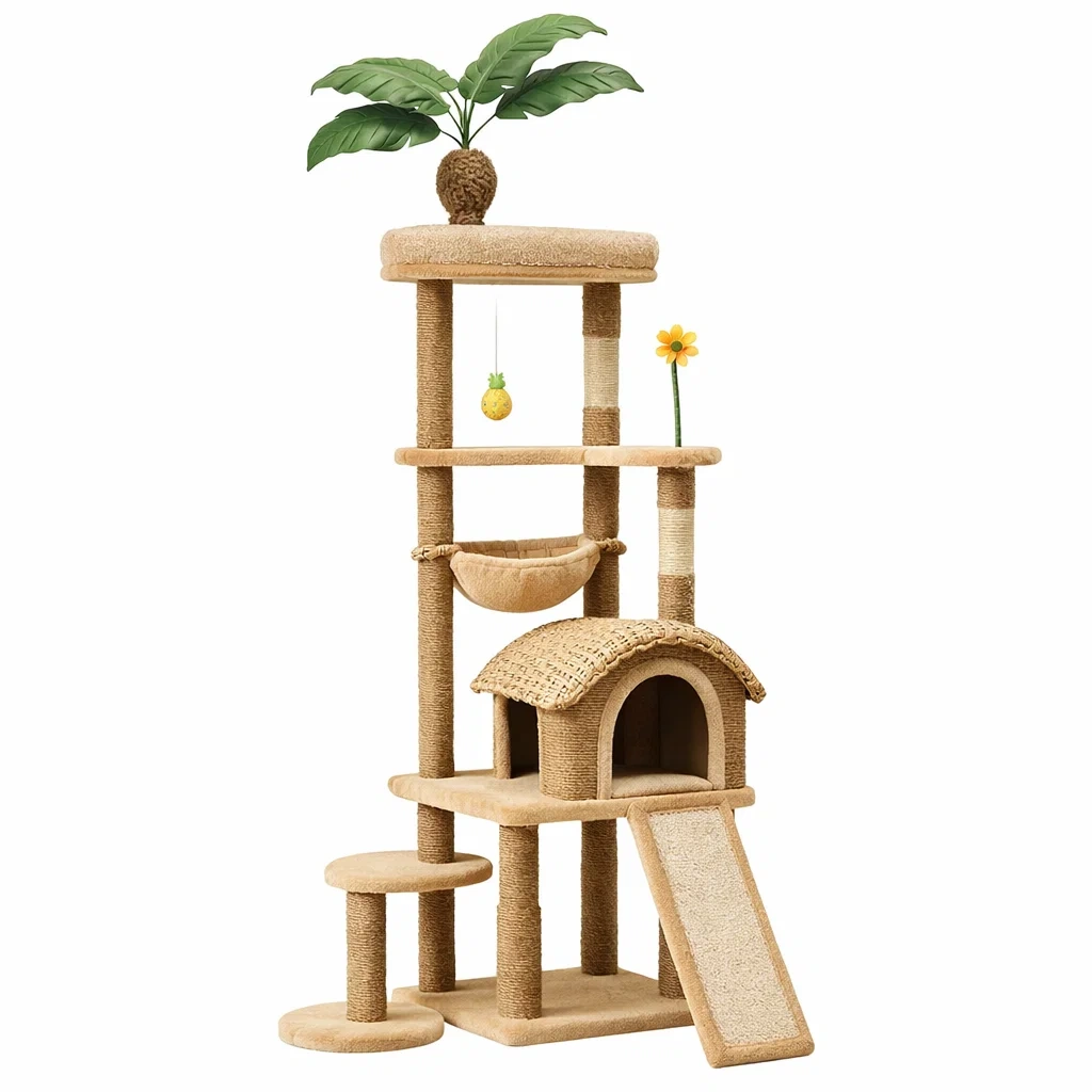 Kratzbaum aus Sisal Beige mit Spielzeug-dwelldecorum