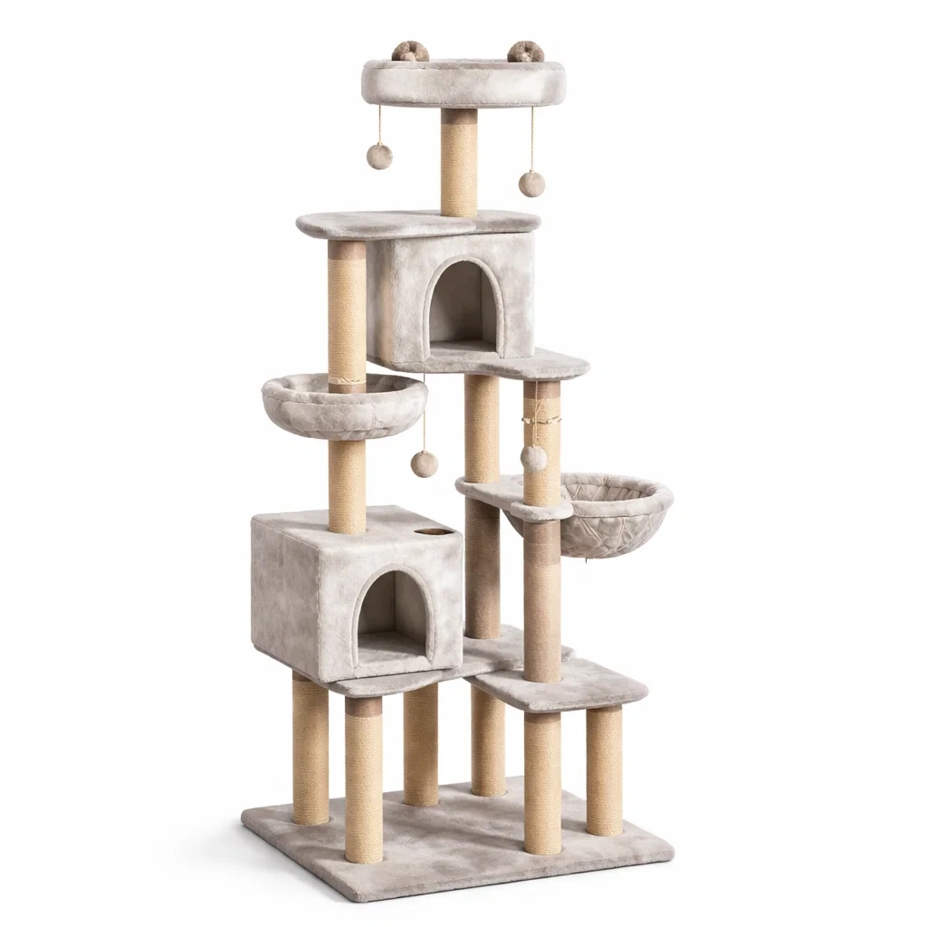 Kratzbaum mit Plüschüberzug und Sisalpfosten Grau-dwelldecorum