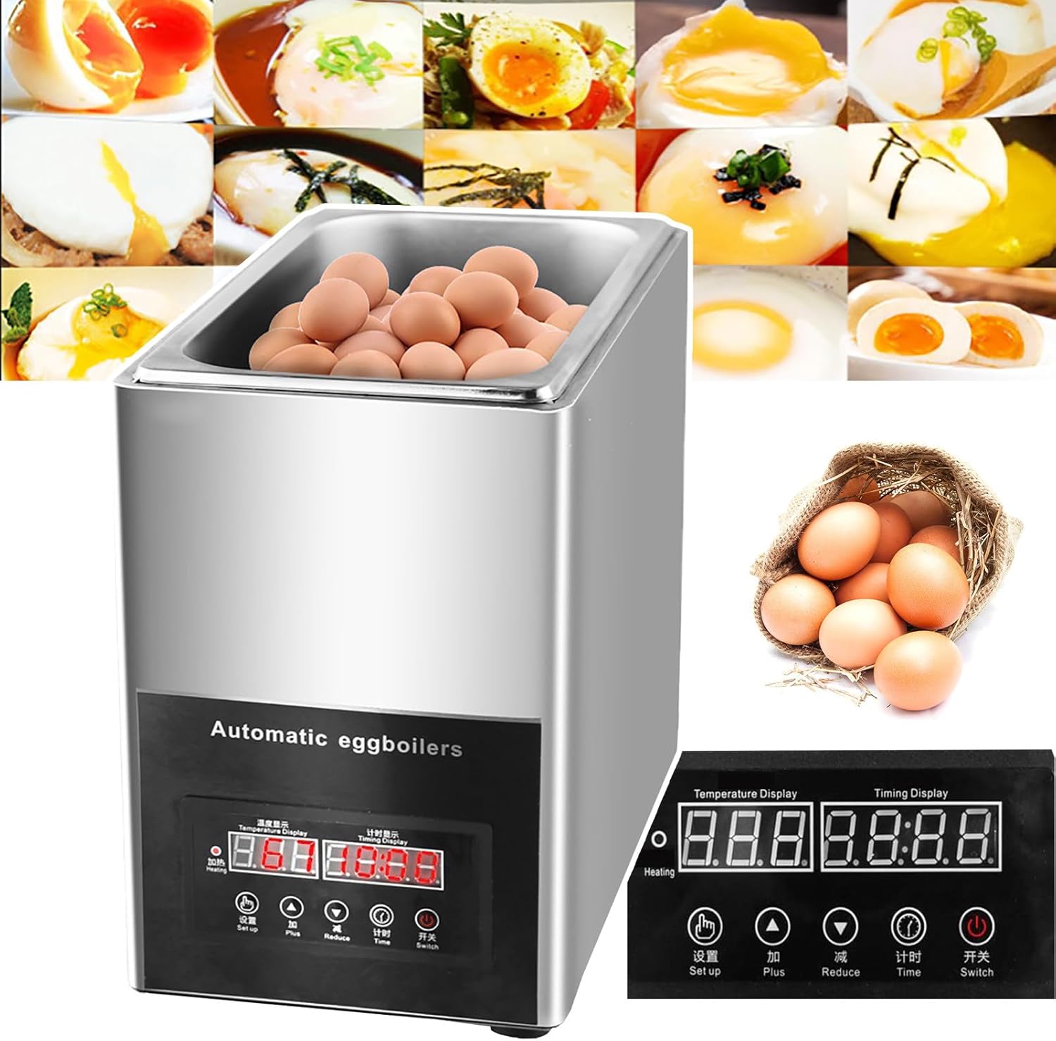 Caldera comercial de huevos 800 W - máquina de aguas termales 9 L - control de temperatura y temporizador para 50 huevos-Casamyio