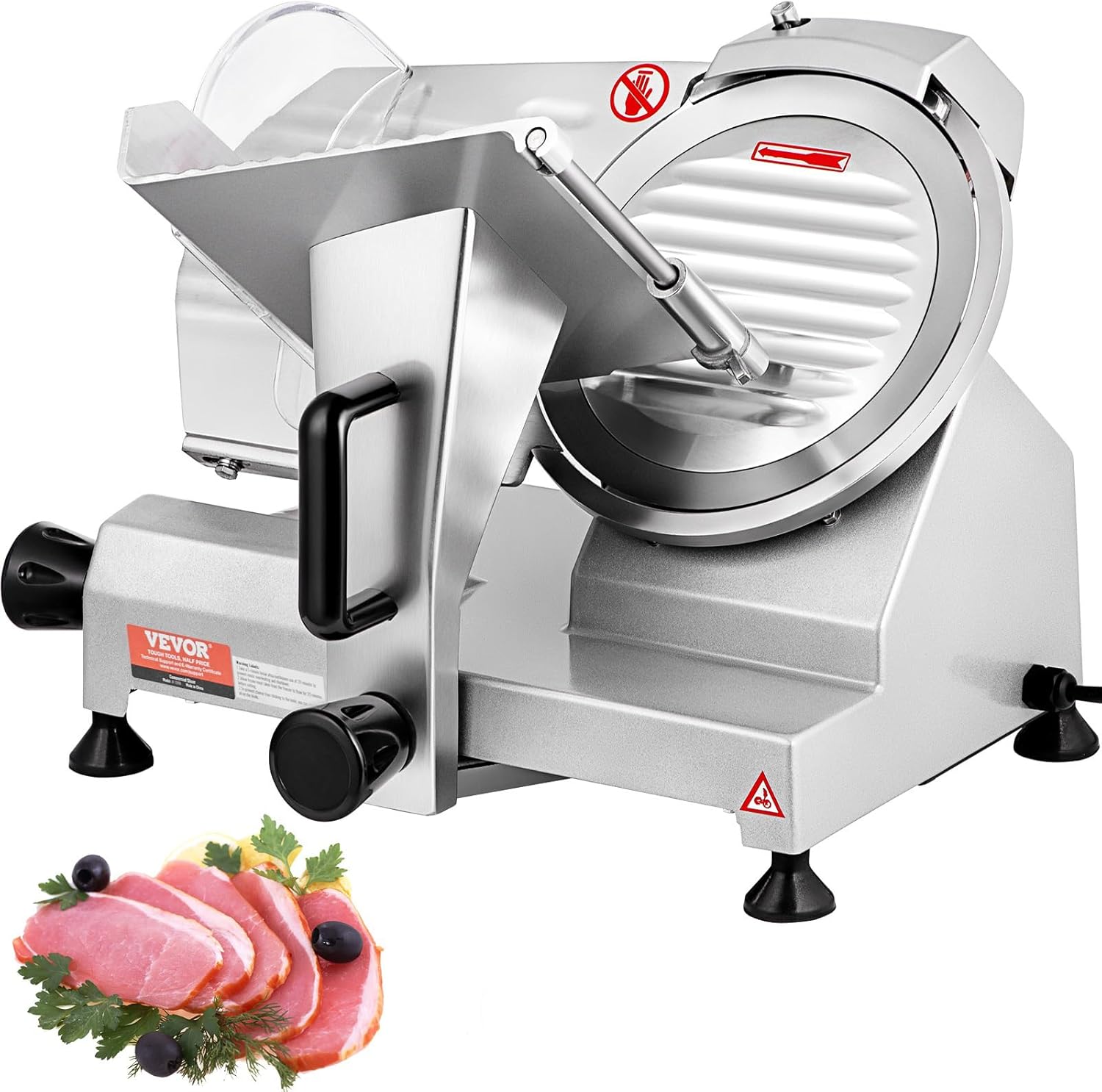 Cortadora eléctrica comercial VEVOR 200 W - hoja 203 mm - cortafiambres de acero inoxidable y aluminio para carne queso y verduras-Casamyio
